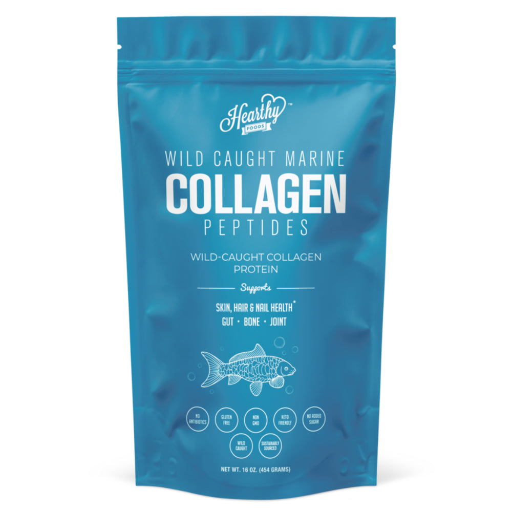 Hearthy Foods Marine Collagen Powder 16 Oz - Gut Health, Inflammation Relief, Youthful Skin, Post-Workout Recovery - Halal, Keto/Paleo Friendly, Types 1 & 3 Collagen Peptides.