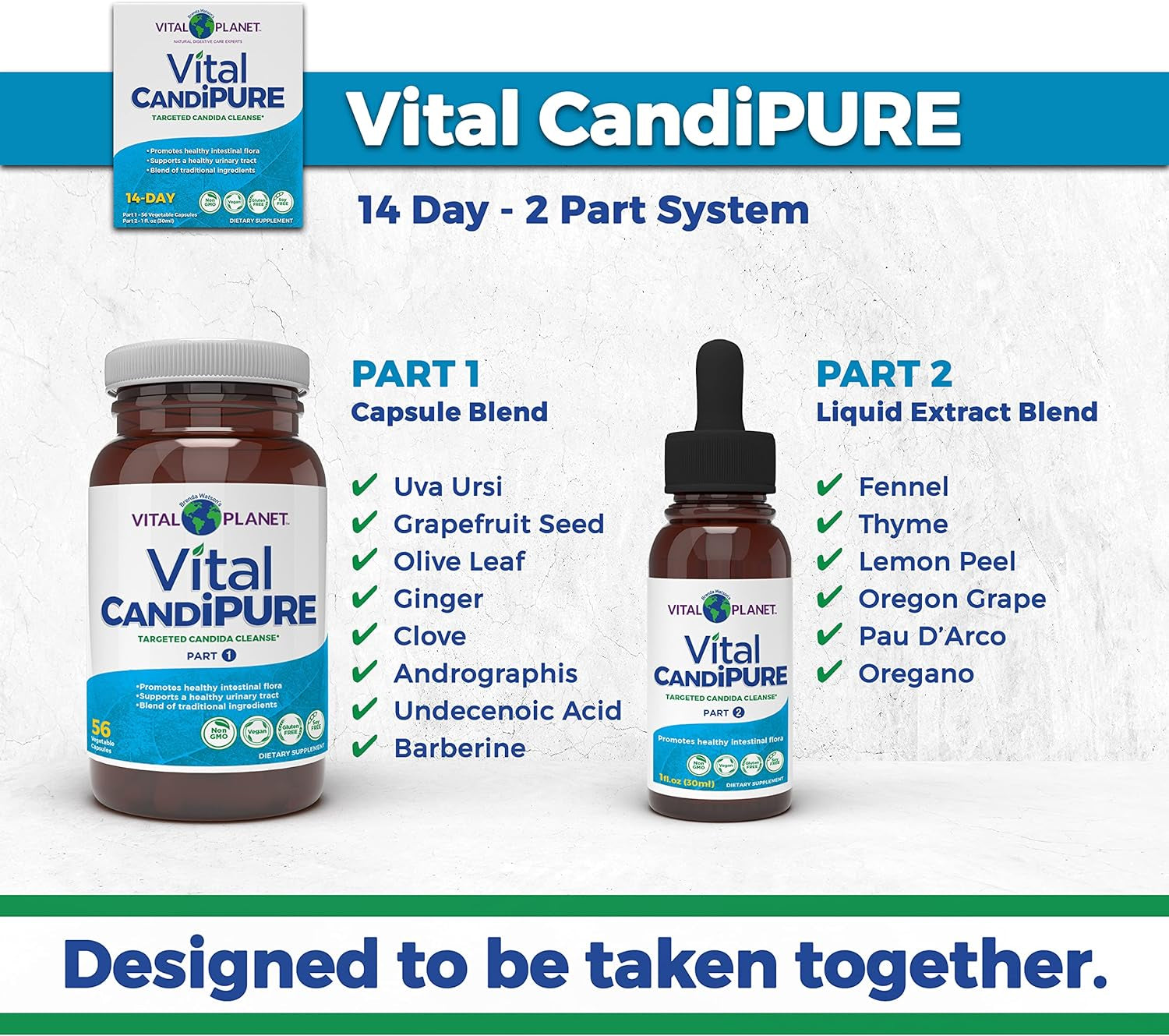 Vital Planet - Vital Candipure Intestinal Cleanse Formulated to Maintain a Healthy Intestinal Balance, 2-Part - 14 Day Kit, 56 Capsules, and 1Fl Oz Liquid Herbal Extract