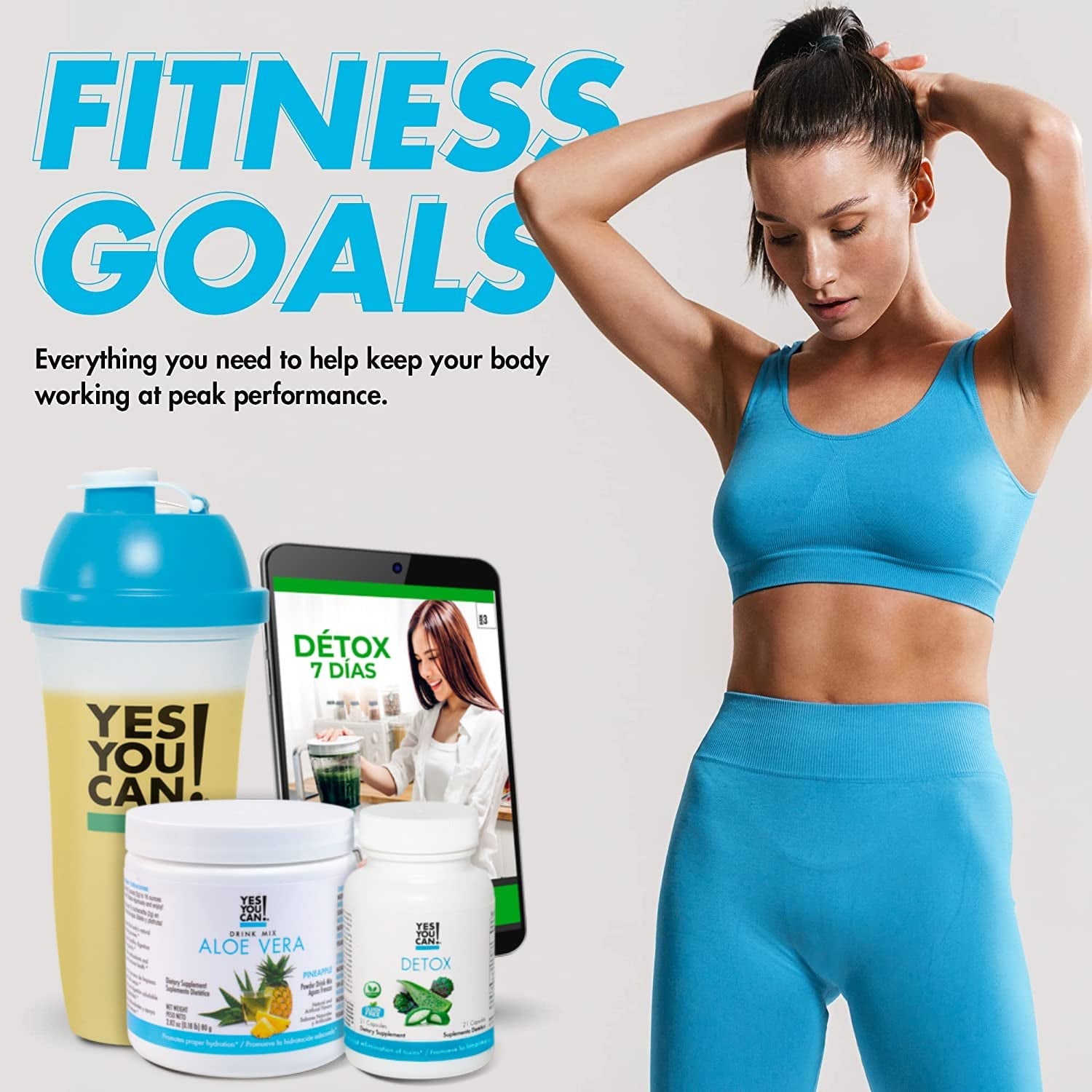 Yes You Can! Detox Kit Bundle - Includes YYC! Capsules, Aloe Vera Drink Mix, and Water Bottle, Body Cleanse Kit, Daily Cleanse and Proper Hydration with Vitamins - (Pineapple)