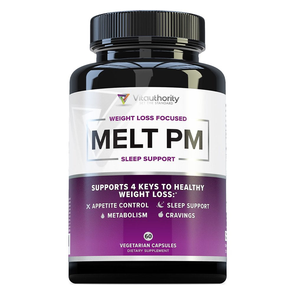 Melt PM Natural Sleep Aid & Weight Loss Pills: Promote More Restful Sleep and Support Appetite plus Metabolism | Ashwagandha and L-Theanine | 60 Capsules