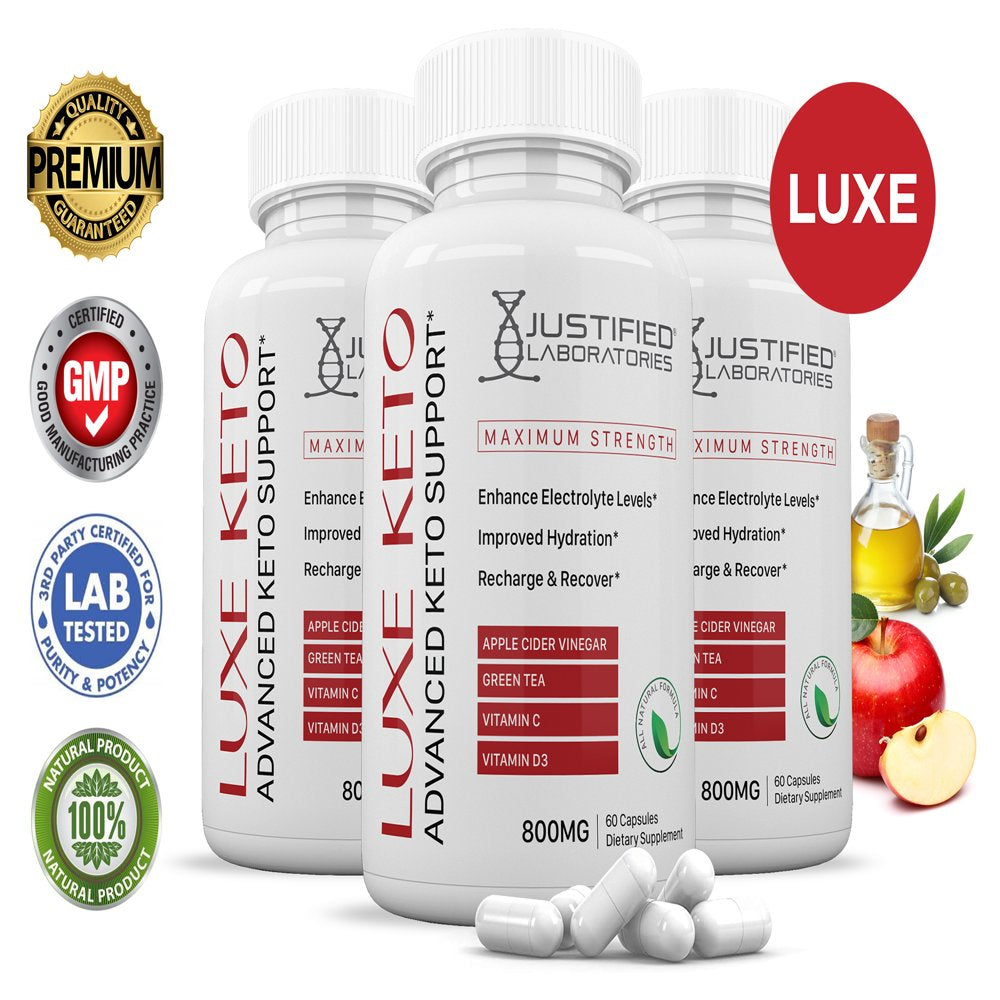 (3 Pack) Luxe ACV Pills 1275 MG Stronger than Gummies Advanced Keto Support 180 Capsules