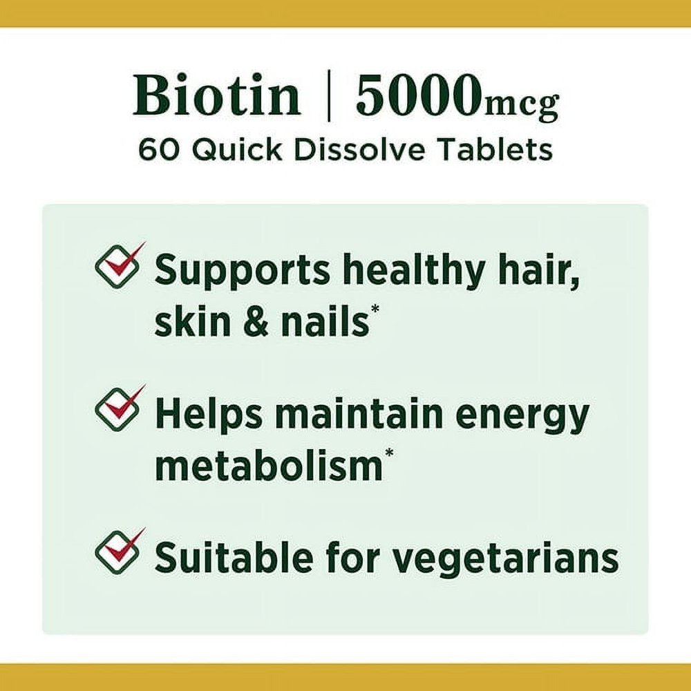 Nature'S Bounty Quick Dissolve Biotin Tablets, 5000Mcg, 60 Ct