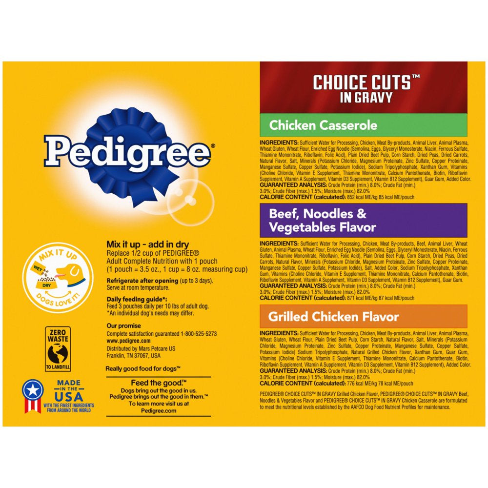 Pedigree Choice Cuts Gravy Wet Dog Food Variety Pack, 3.5 Oz Pouches (18 Pack)