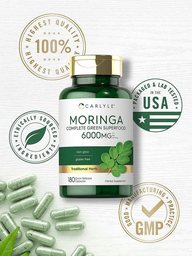 Moringa Oleifera | 6000 Mg | 180 Powder Capsules | by Carlyle