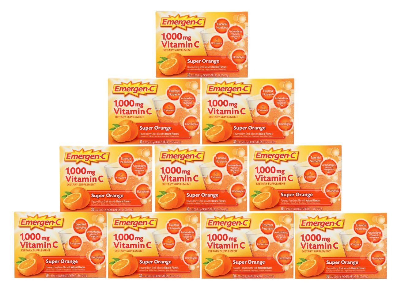 10 Pack | Emergen-C Dietary Supplement Drink Mix with 1000 Mg Vitamin C - Super Orange, (29.1 Oz., 30 Ct.)