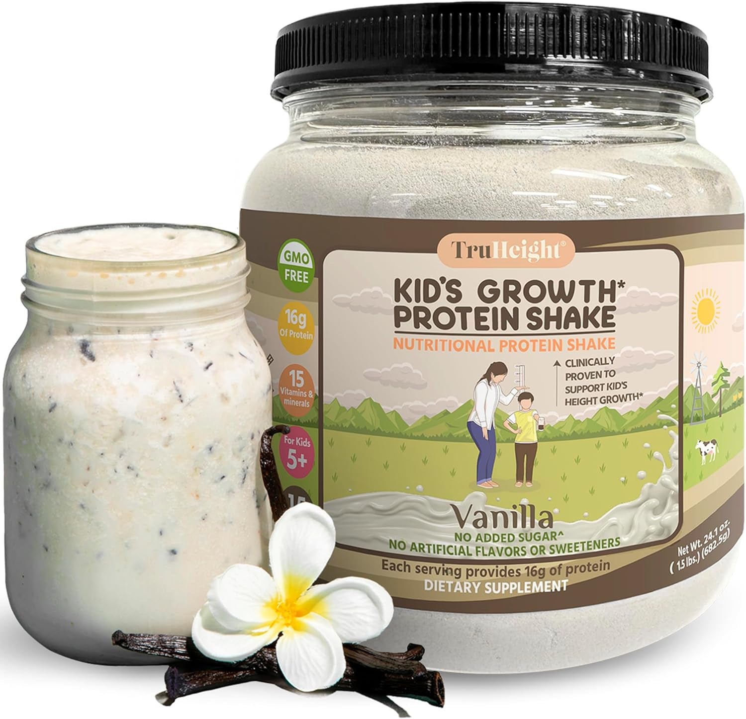 Truheight Growth Protein Shake Ages 5+ (Vanilla) - Pediatric Recommended - Clinically Proven Nutrients, Vitamins, & Minerals for Kids, Teens & Young Adults - Immune Support, Powder Shakes & Snacks