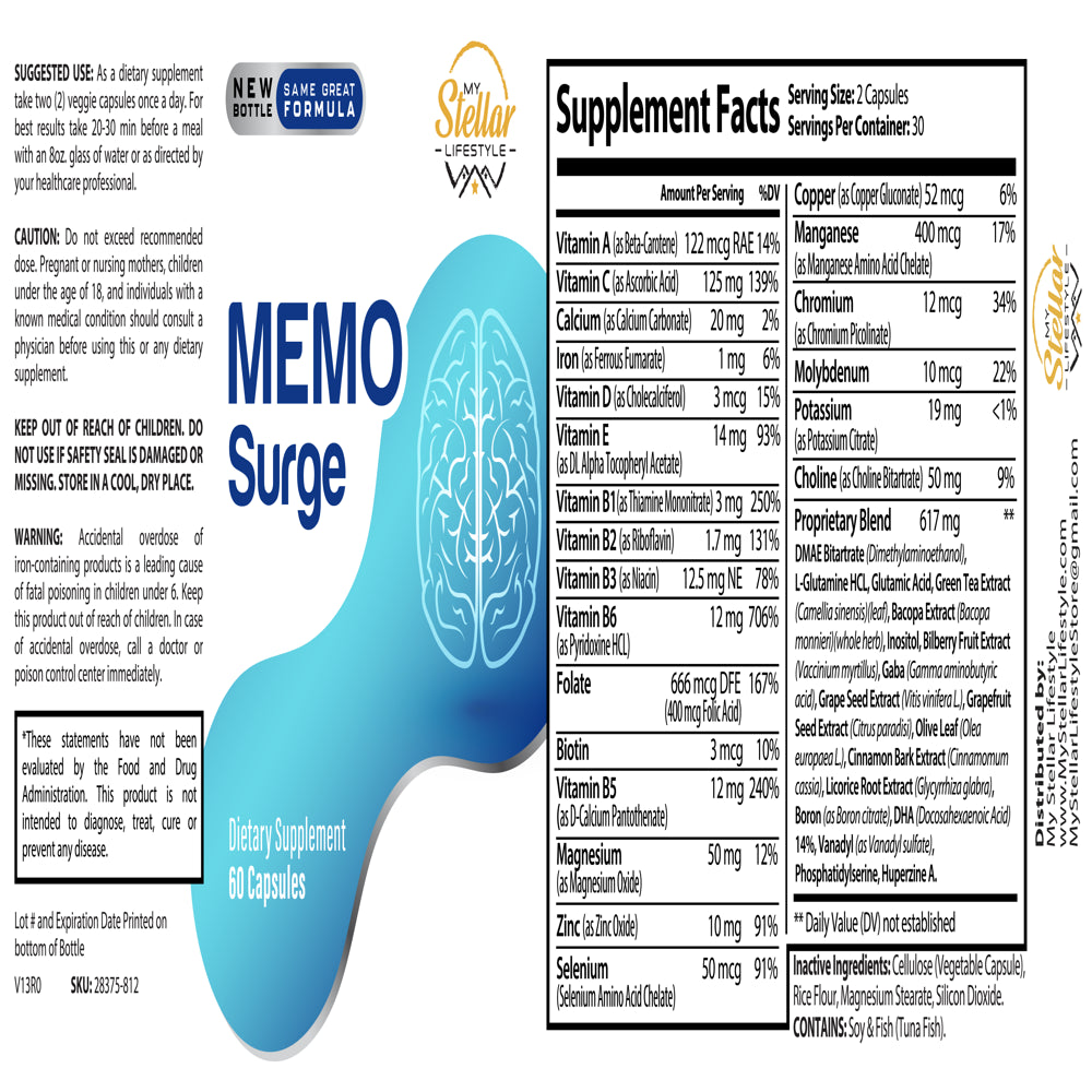 2 Pack Memo Surge - Focus & Memory Support - 60 Capsules X2