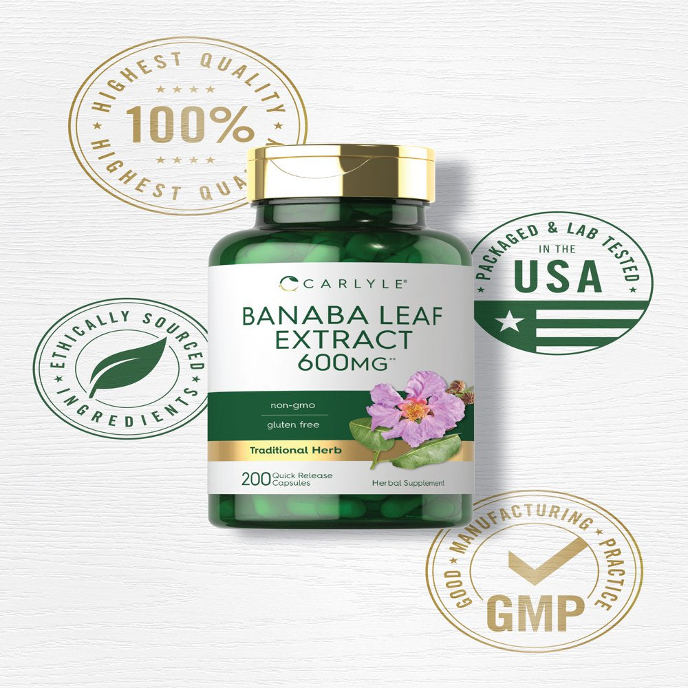 Banaba Leaf Extract 600Mg | 200 Capsules | by Carlyle
