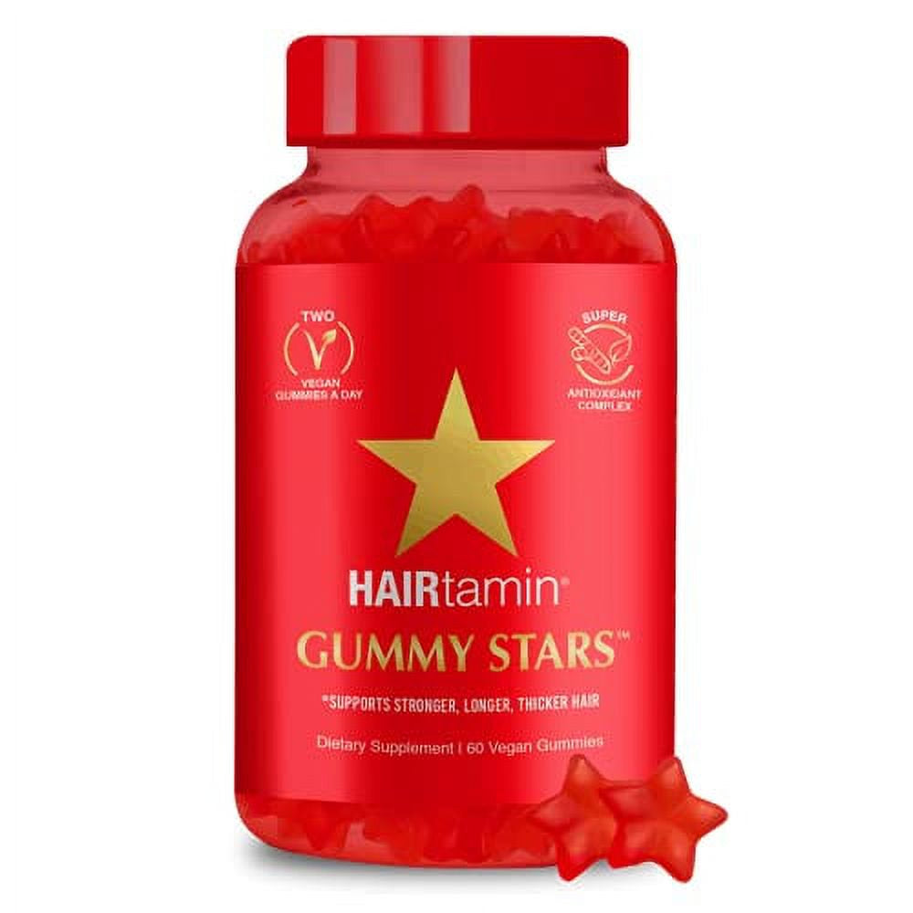 Hairtamin Star Gummy Hair Vitamins | Biotin Gummies Vegan Hair Supplement Multivitamin for Fast Hair Growth, Skin, Nail for Women & Men with Zinc, Vitamin C, Vitamin D, Turmeric | Gluten-Free, Non-Gmo