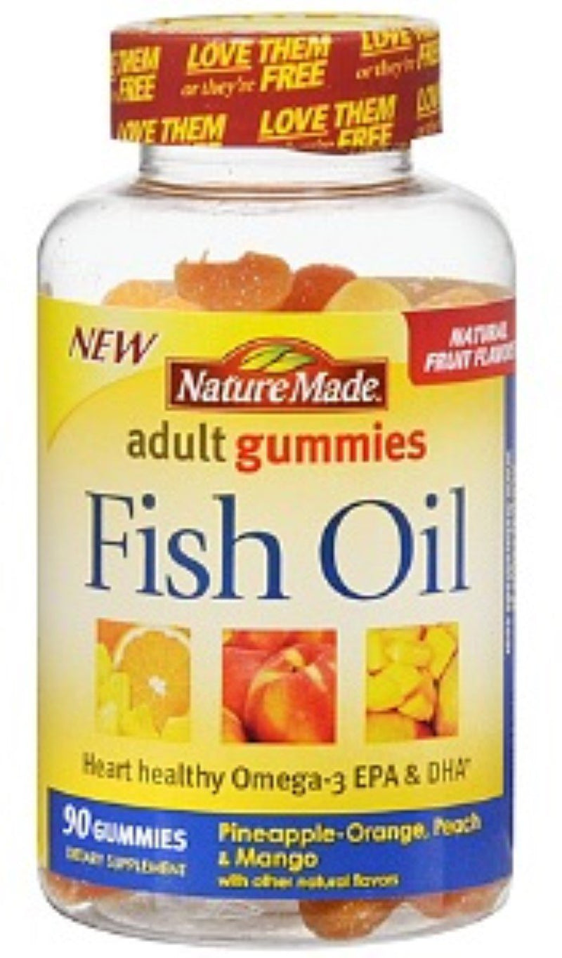 Nature Made Fish Oil Adult Gummies, Pineapple-Orange, Peach & Mango 90 Ea (Pack of 6)