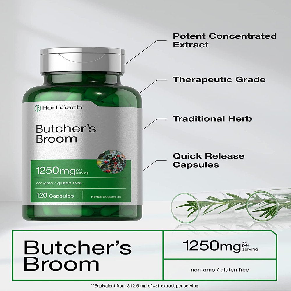 Butchers Broom 1250Mg | 120 Capsules | Max Potency | by Horbaach
