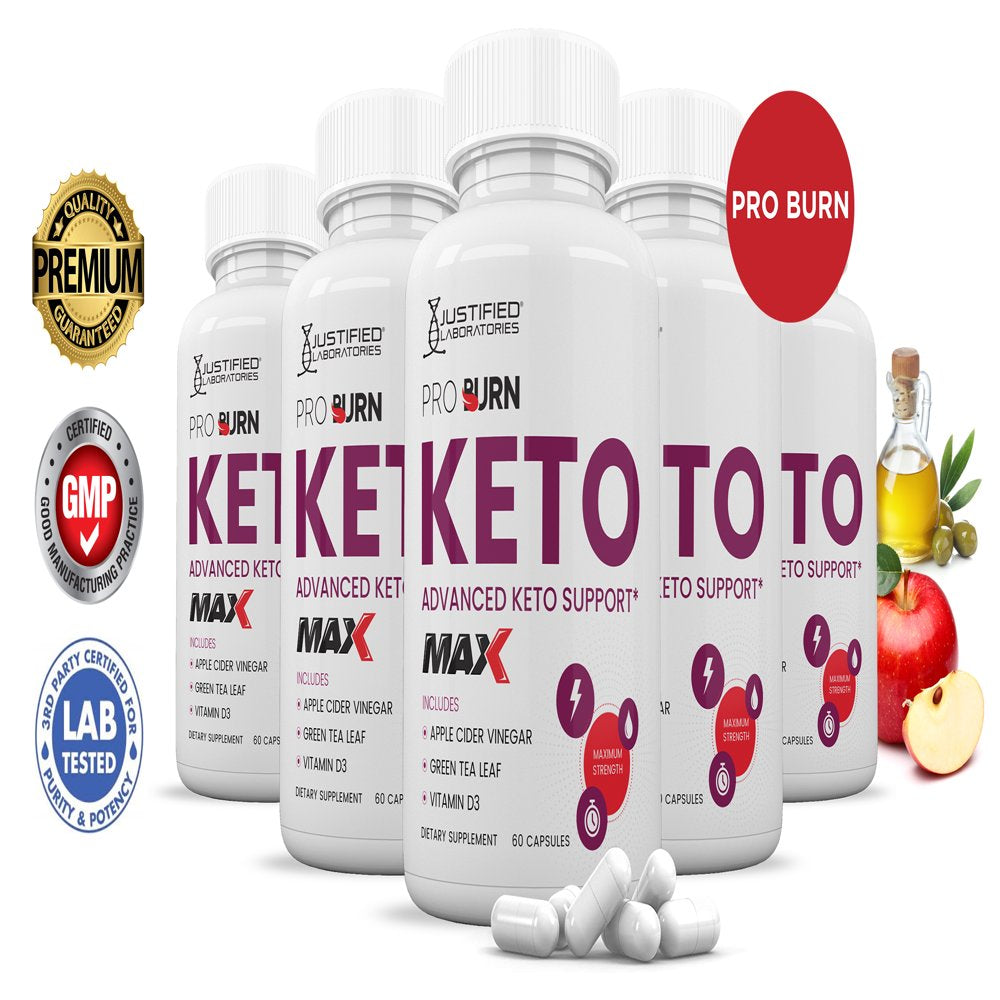 (5 Pack) Pro Burn Keto ACV MAX Pills 1675Mg Alternative to Gummies Dietary Supplement 300 Capsules