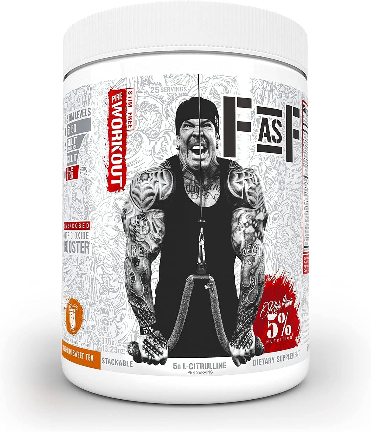 5% Nutrition Rich Piana Bundle | Alldayyoumay BCAA Powder + Fasf Stim-Free NO Booster Pre-Workout (Southern Sweet Tea)