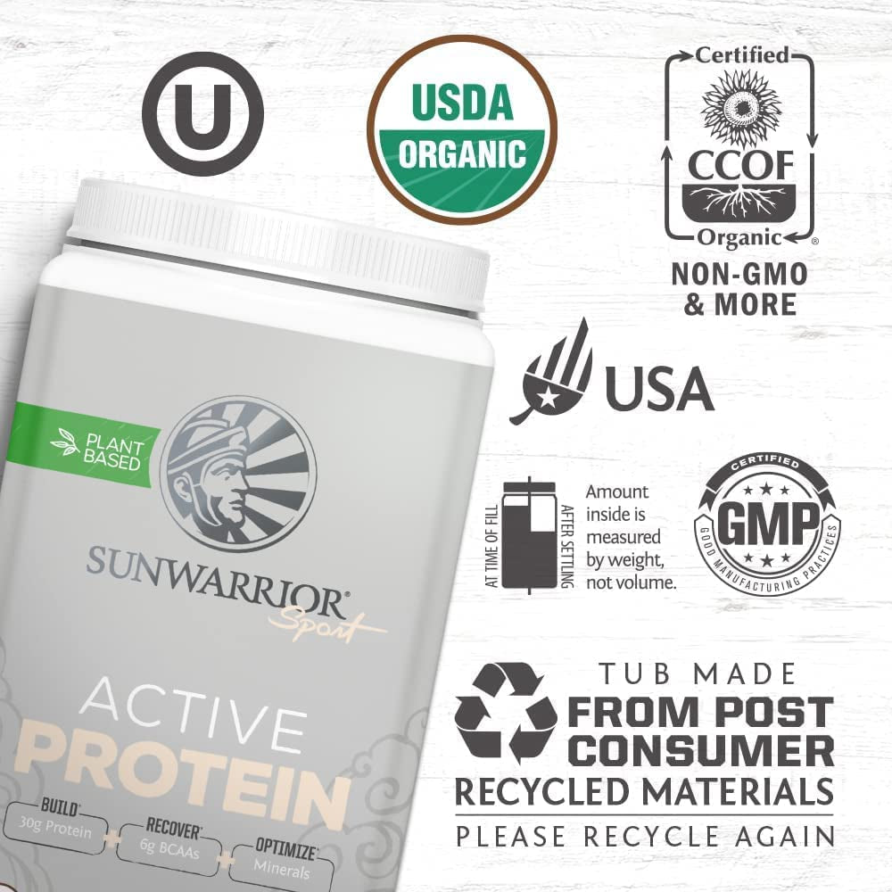 Sunwarrior Vegan Active Protein Powder High Performance Sugar Free Plant Based Protein Powder Post Workout Recovery Drink for Athletes