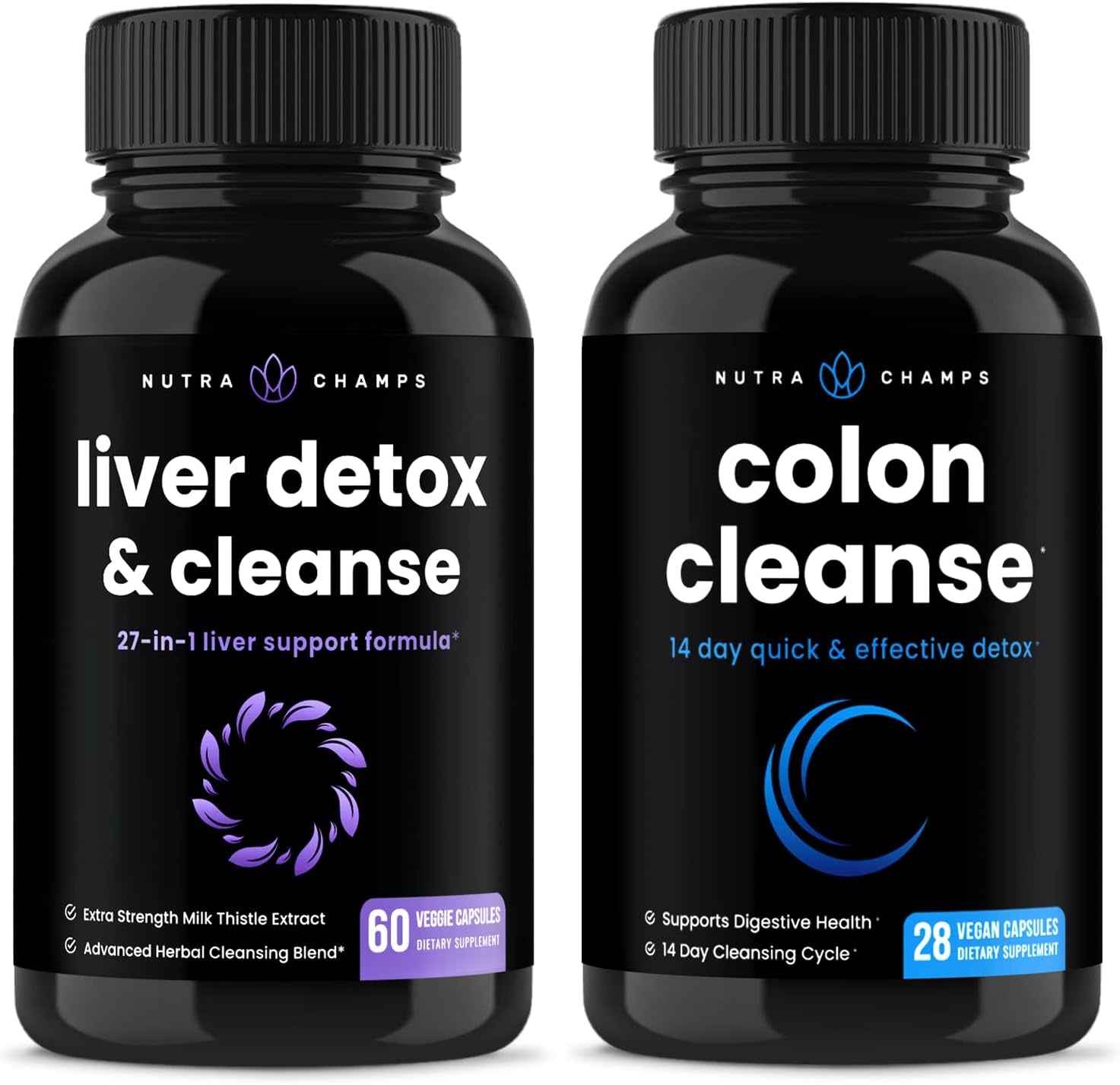 Nutrachamps Liver Cleanse Detox and Colon Cleanse Capsules Bundle