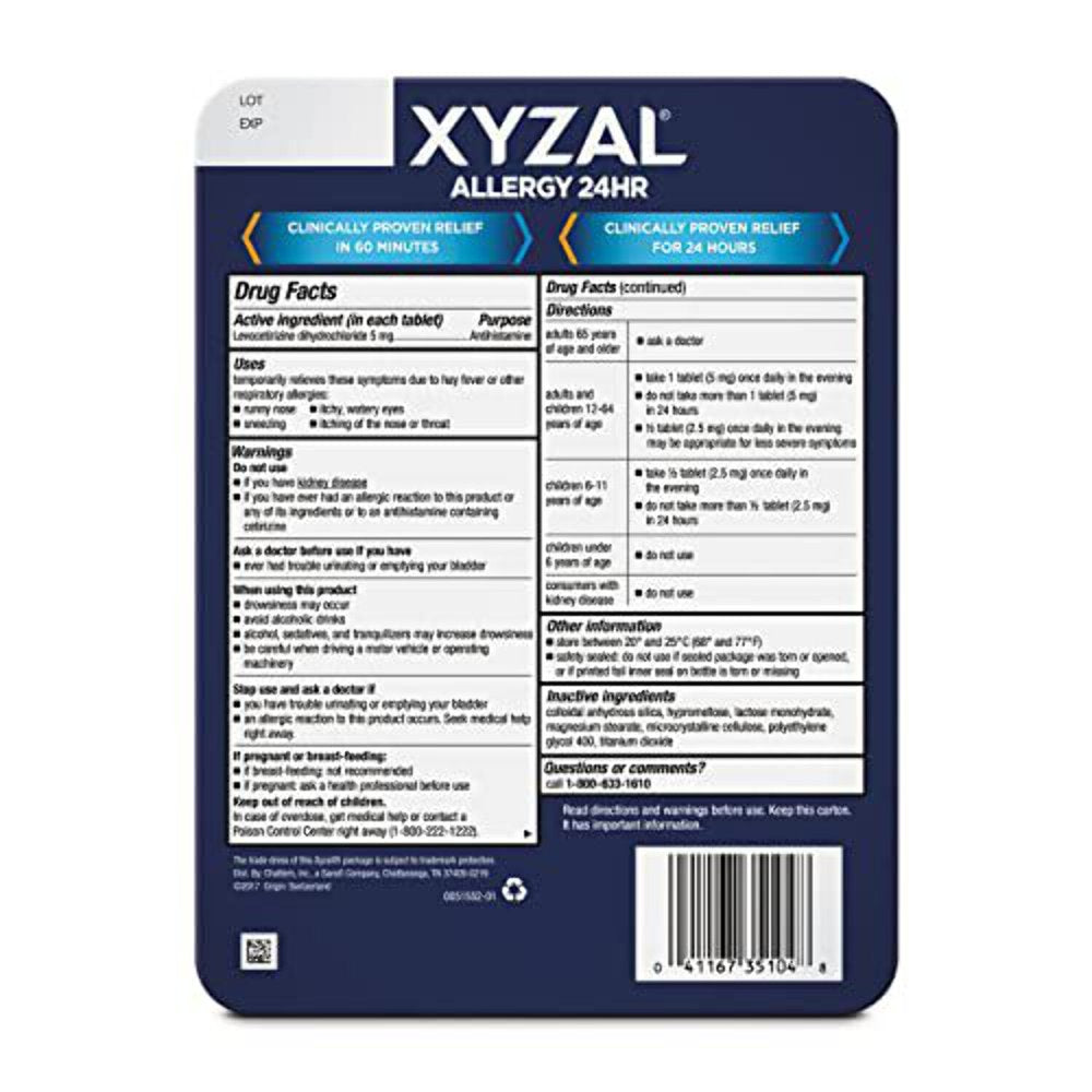 Xyzal Allergy Pills, 24-Hour Allergy Relief, Original Prescription Strength,55 Count (Pack of 2)