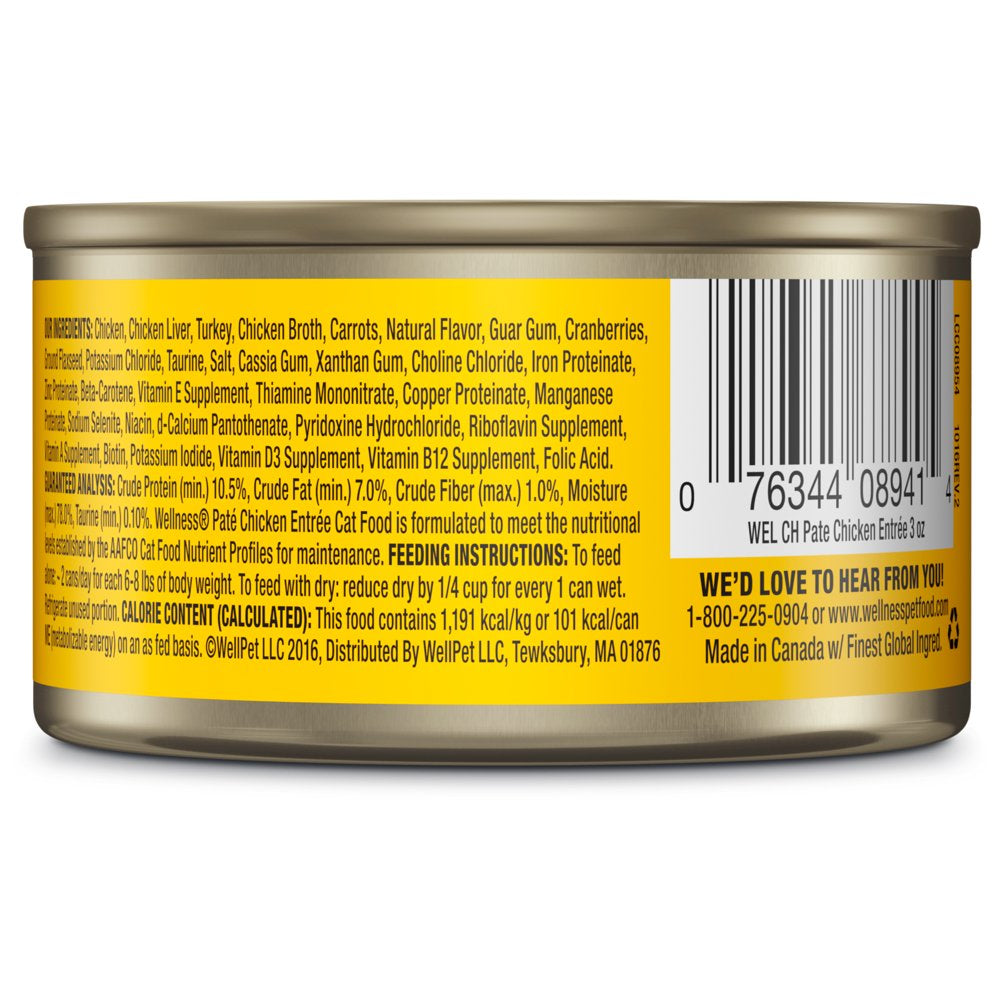 Wellness Complete Health Grain Free Canned Cat Food, Chicken Pate, 3 Ounces (Pack of 24)