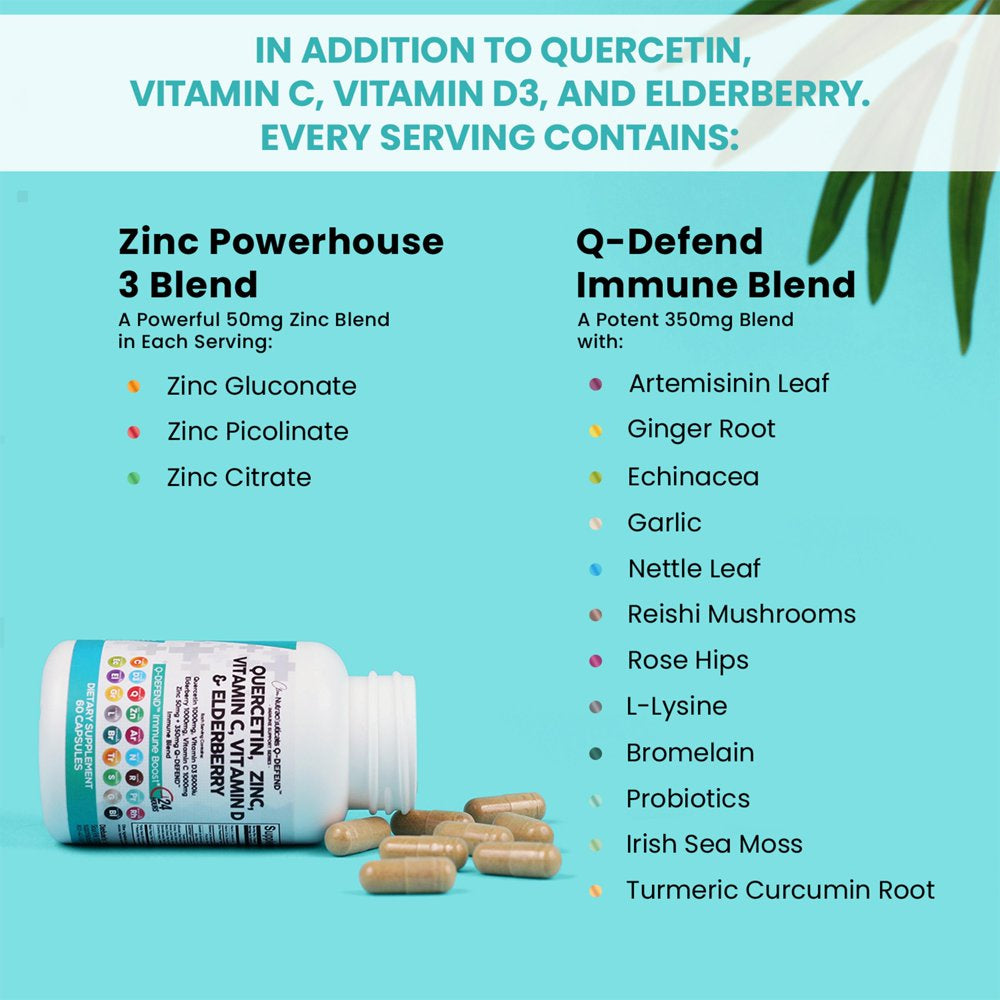 Quercetin 1000Mg Zinc 50Mg Vitamin C 1000Mg Vitamin D 5000 IU Bromelain Elderberry - Lung Immune Defense Support Supplement Adults with Artemisinin, Sea Moss, Echinacea, Garlic Immunity Allergy Relief