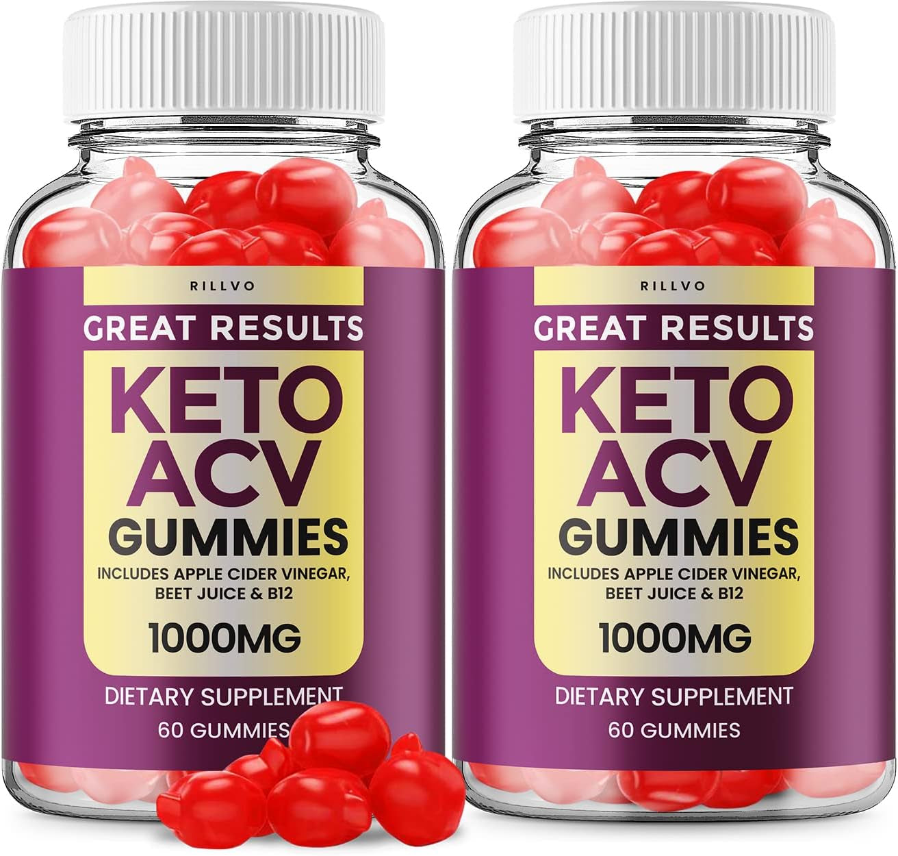 Rillvo (2 Pack) Great Results Keto Gummies - Advanced Formula Great Results Keto ACV Gummies, 60 Count (Pack of 2), (Greg3J)