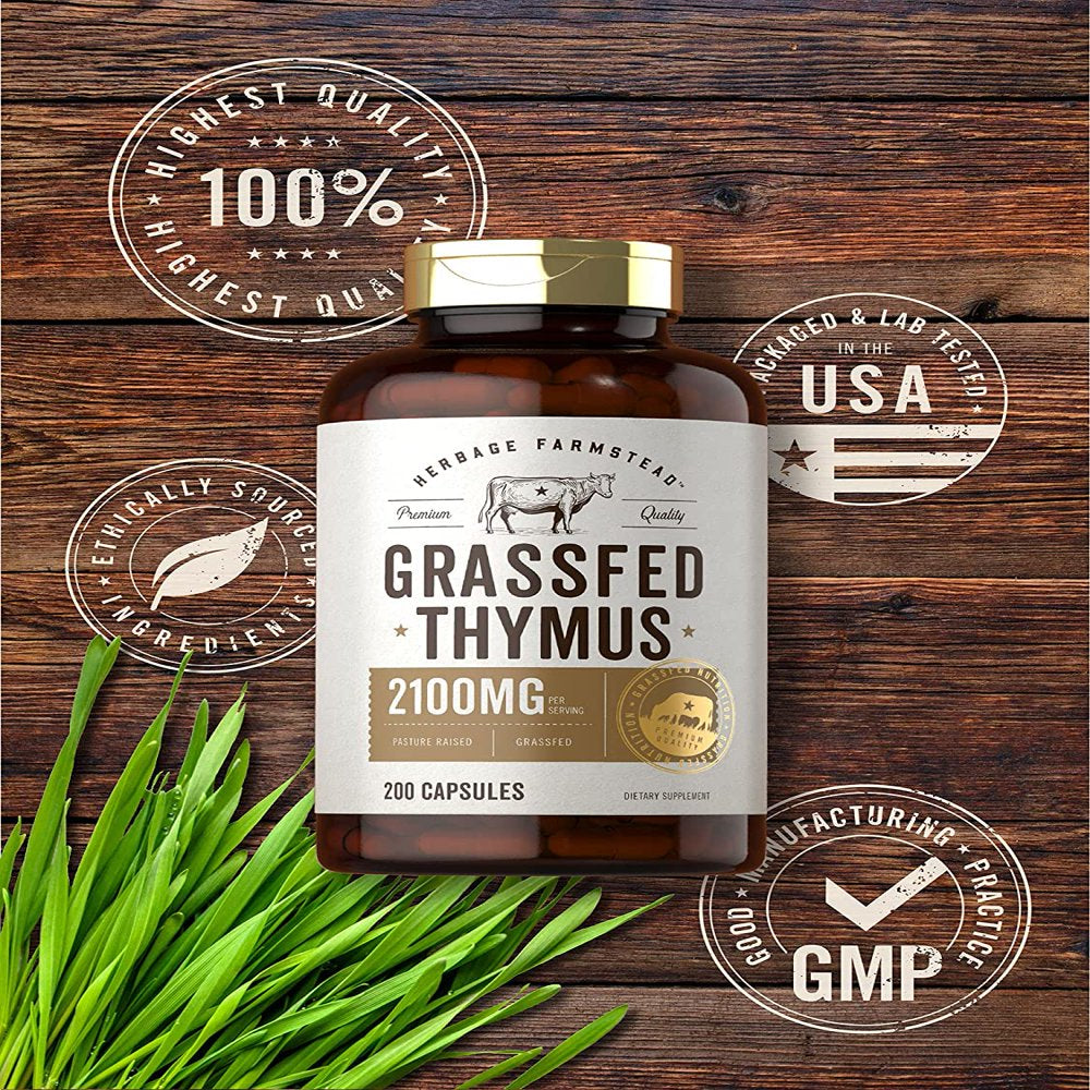 Grass Fed Beef Thymus | 2100Mg | 200 Capsules | by Herbage Farmstead