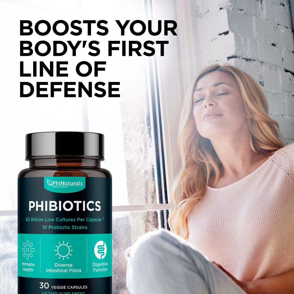 Probiotics 1030 Supplement - Probiotics Supplement with 30 Billion Cfus of High Strength Probiotic for Digestive Health with 10 Strains of Acidophilus and Bifidobacterium by Phi Naturals