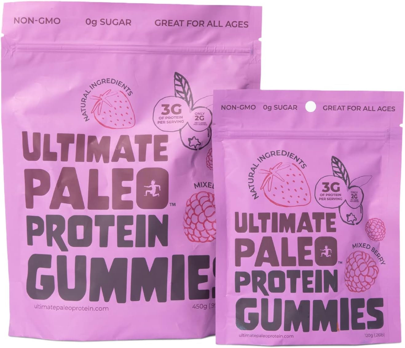 Ultimate Paleo Protein Gummies | Mixed Berry Flavored Gummy Chews | Complete Protein, Zero Added Sugar, Great Source of Prebiotics and Fiber, No Dairy, No Gluten, Non-Gmo, Keto Friendly | 4 Servings