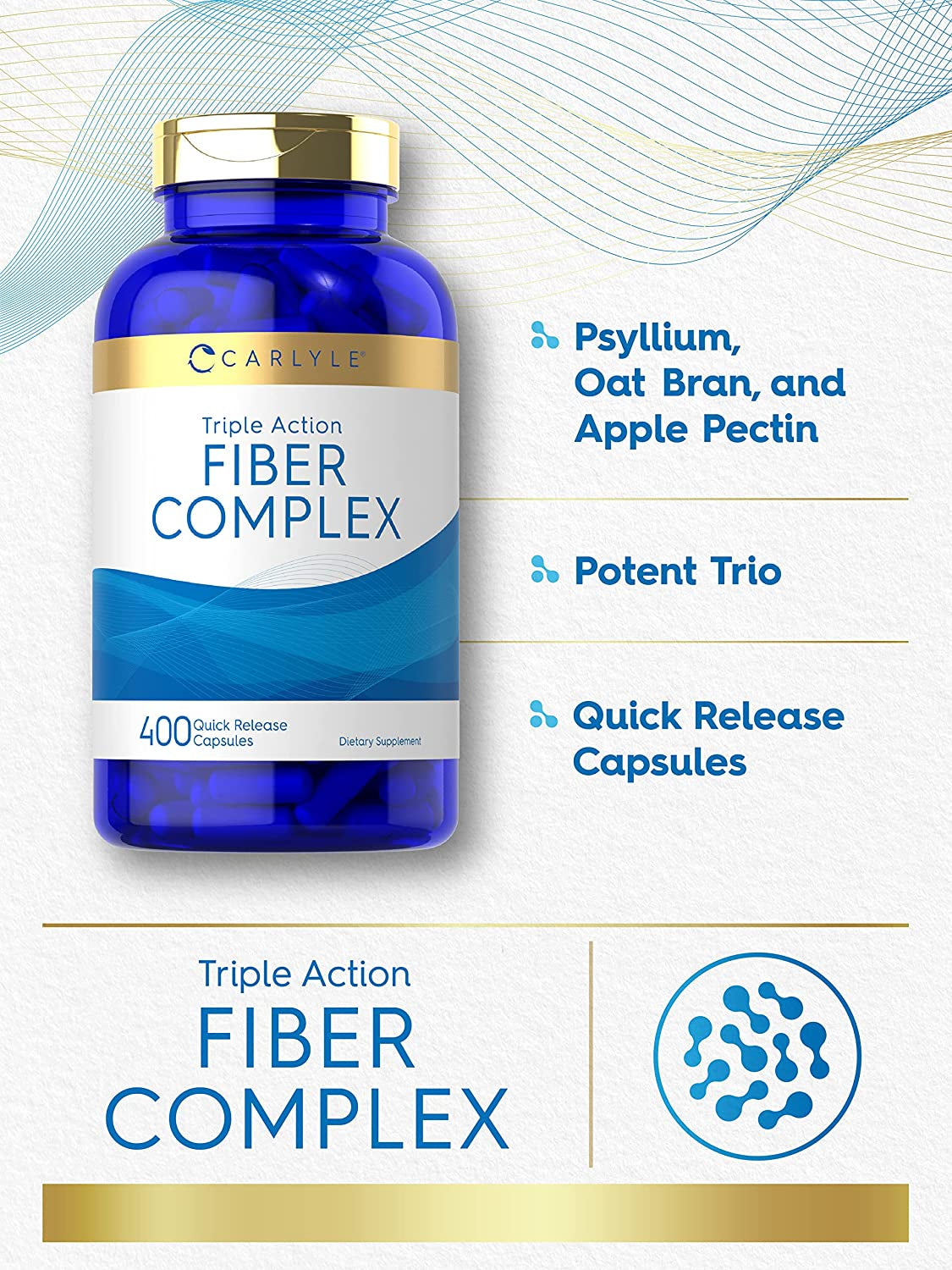Fiber Complex | 400 Capsules | Non-Gmo Supplement | Triple Action Fiber | by Carlyle