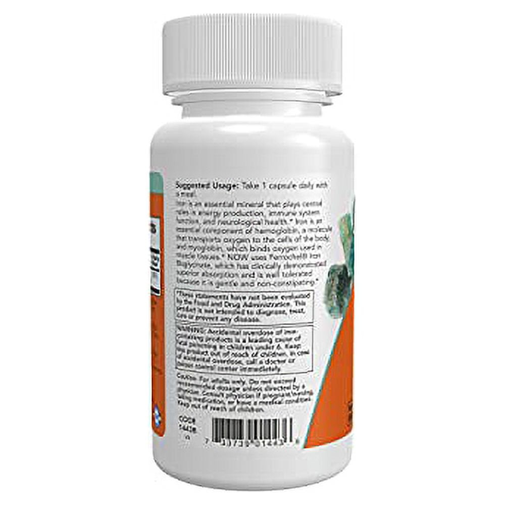 NOW Supplements, Iron 18 Mg, Non-Constipating*, Essential Mineral, 120 Veg Capsules