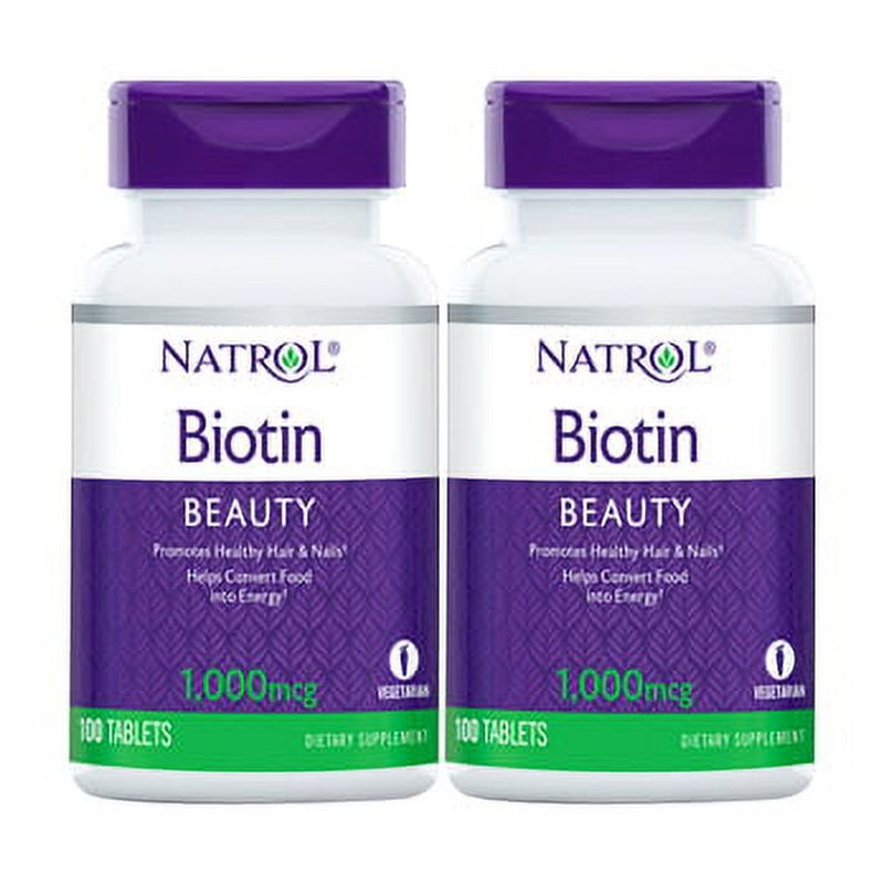 Natrol Biotin, Maximum Strength, 10,000 Mcg, 100 Tablets, 2 Pack