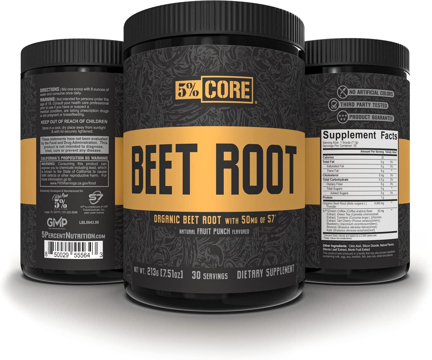 5% Nutrition Core Beet Root | Nitric Oxide Organic Beet Root Powder Pre Workout Additive | 6000Mg Beet Root Extract + 50Mg S7 | Vegan & Keto | 30 Servings (Fruit Punch)