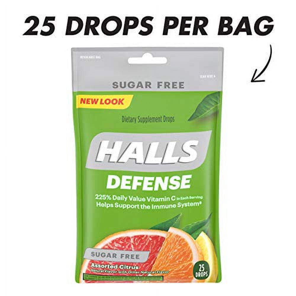 HALLS Defense Assorted Citrus Sugar Free Vitamin C Drops, Dietary Supplement Drops, 12 Bags of 25 Drops (300 Total Drops)