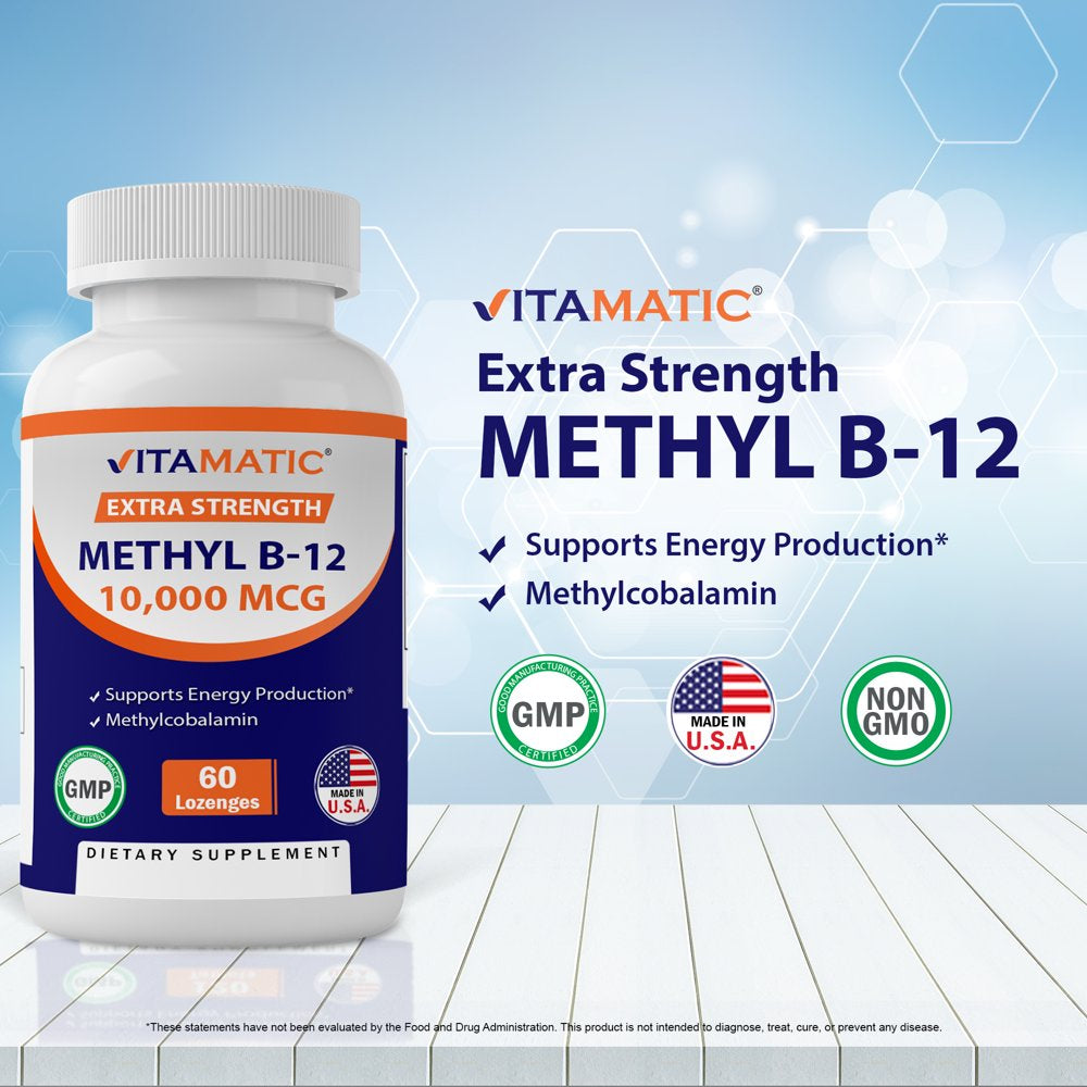 Vitamatic Methyl B12 (Methylcobalamin) 10,000 Mcg 60 Lozenges - Superior Source of Vitamin B12