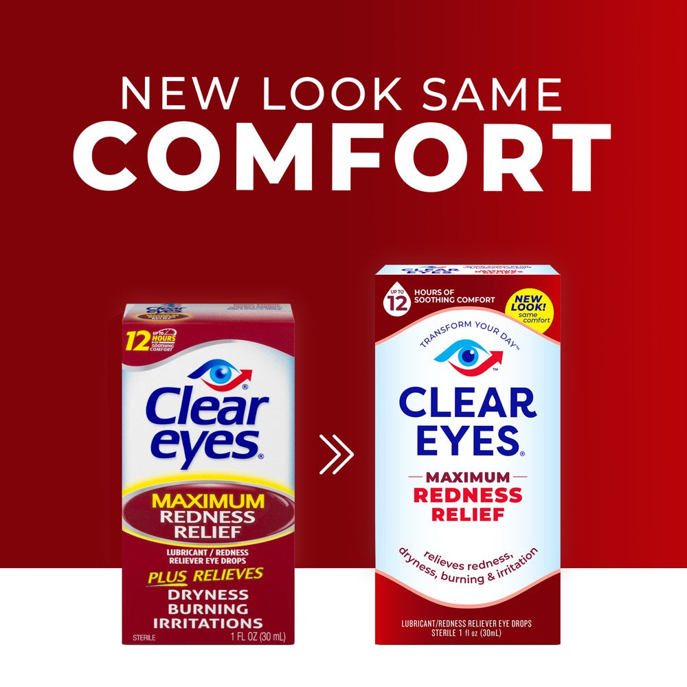 Clear Eyes Maximum Redness Eye Relief Lubricant Eye Drops, 1 Fl Oz