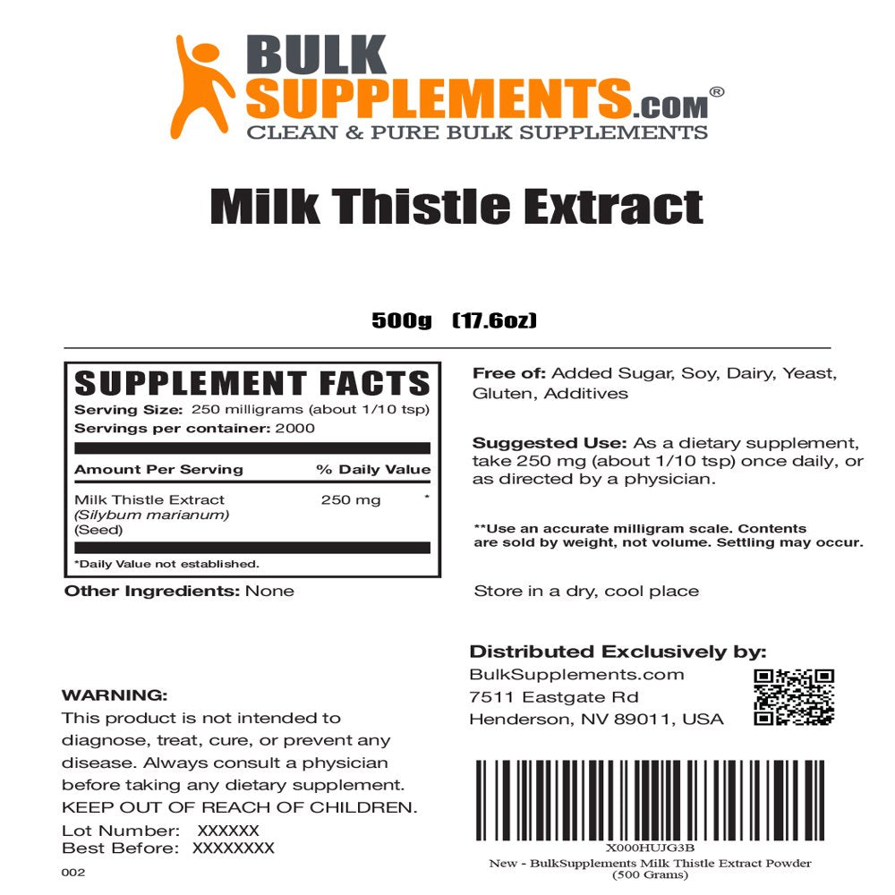 Bulksupplements.Com Milk Thistle Extract Powder - Liver Support - Silymarin Milk Thistle (500 Grams - 1.1 Lbs)