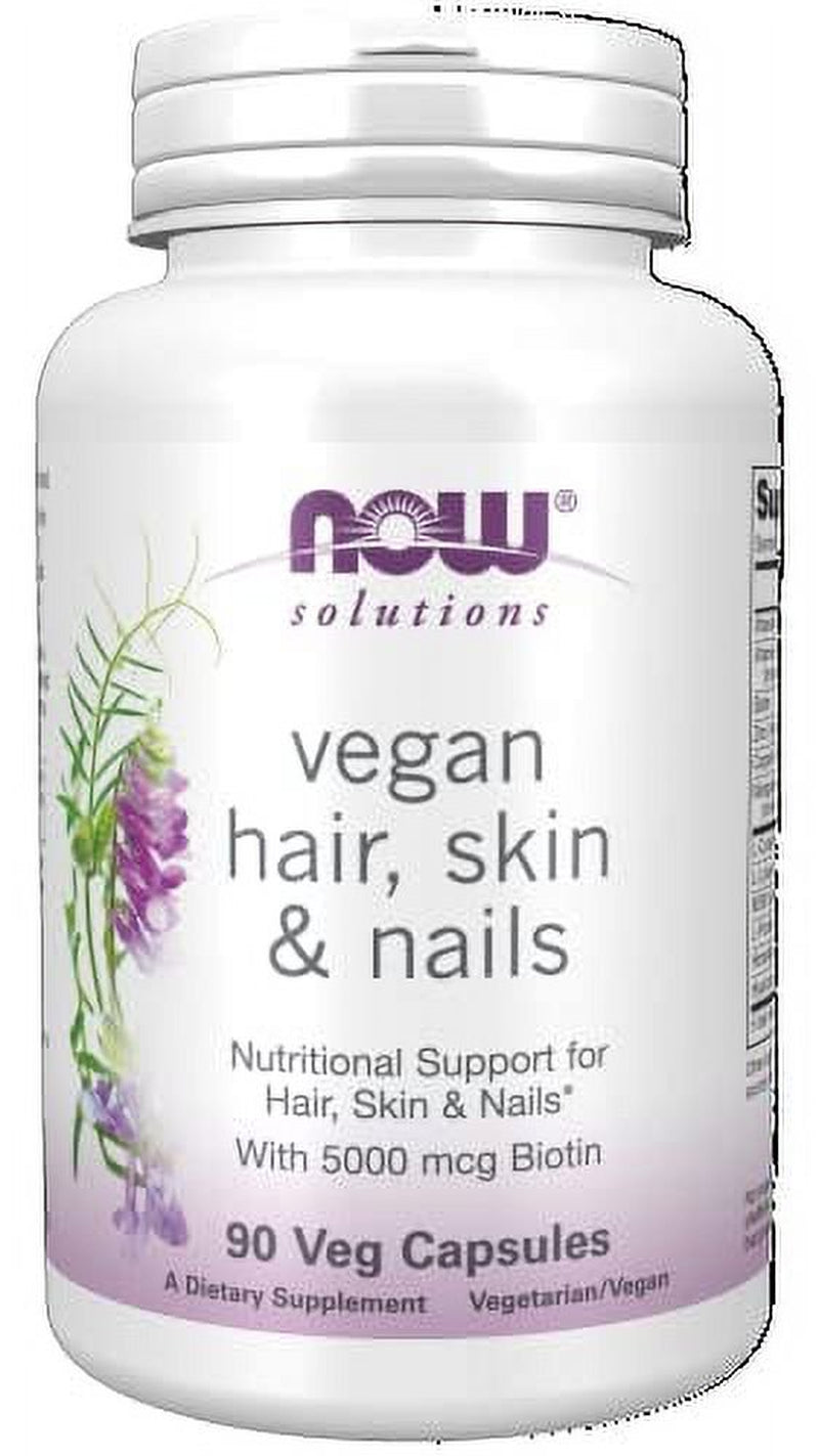 NOW Solutions, Vegan Hair, Skin & Nails, Nutritional Support with 5,000 Mcg Biotin, 90 Veg Capsules