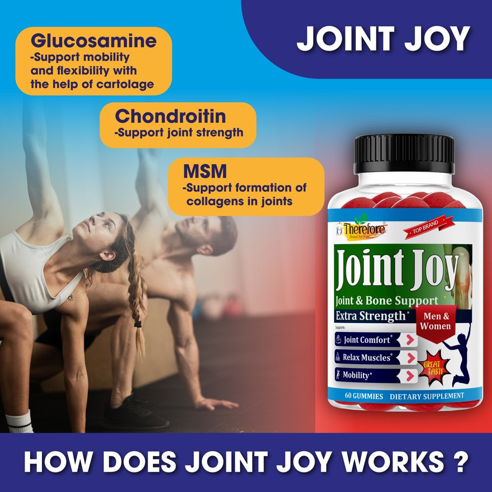 Joint Support Supplement with Glucosamine, Joint Health Gummy Vitamins for Men & Women 60 Gummies by Therefore