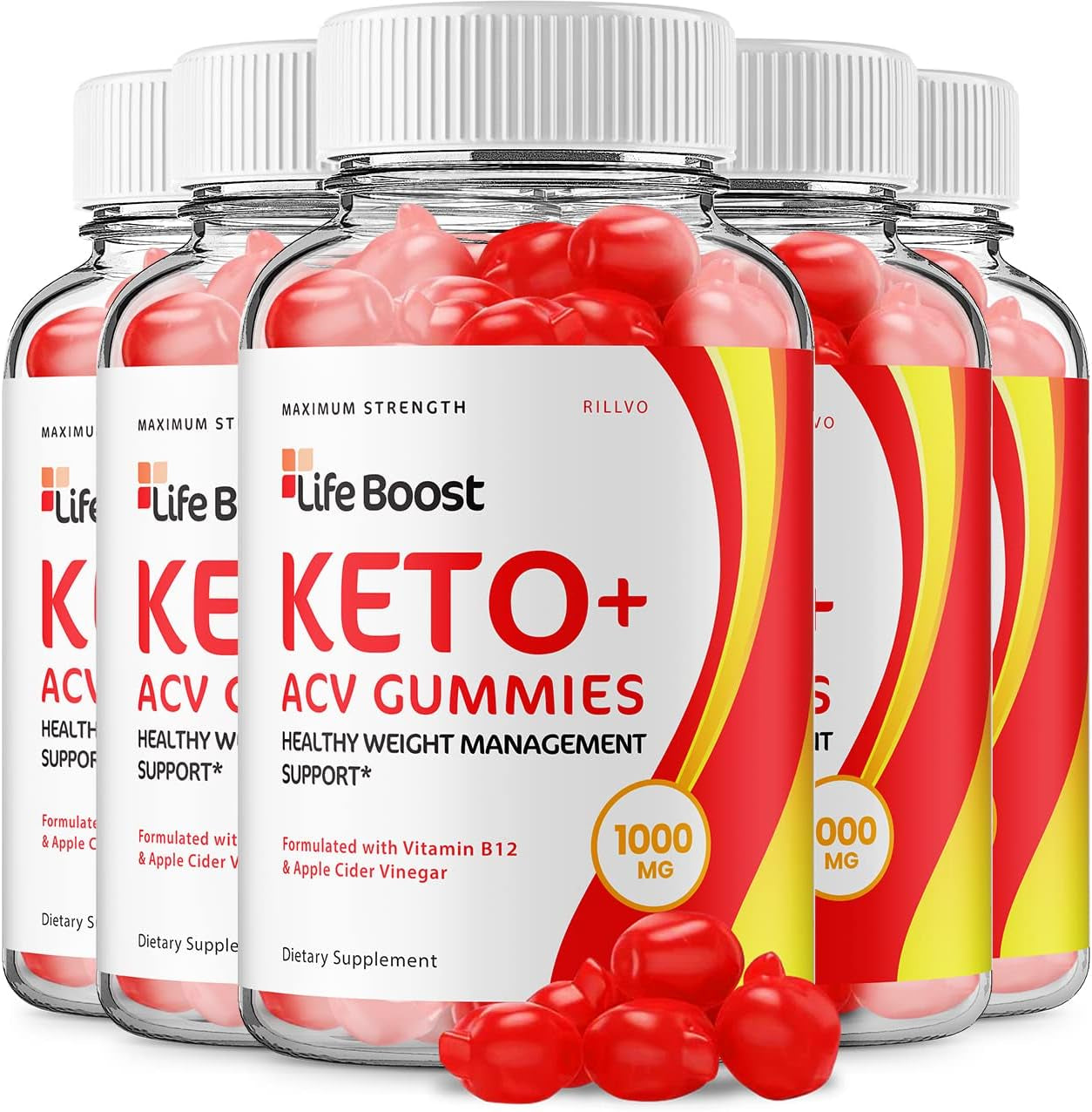 (5 Pack) Life Boost Keto Gummies Advanced Formula Life Boost Keto ACV Gummies Apple Cider Vinegar 1000Mg (300 Gummies)