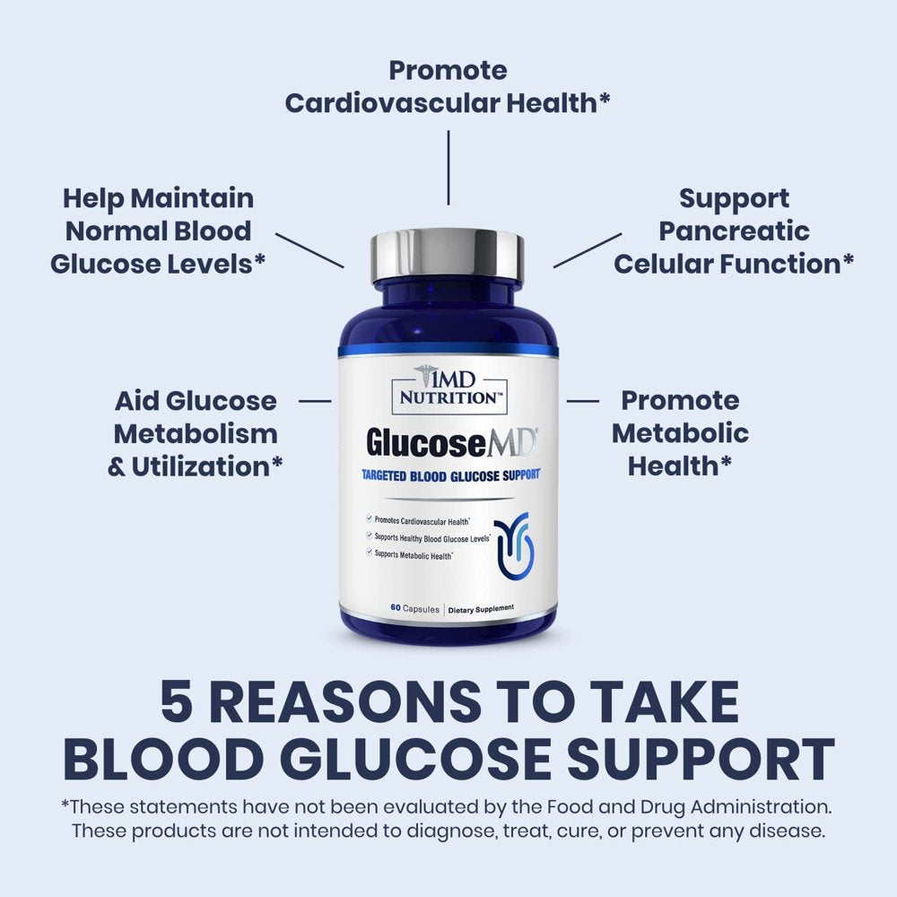 1MD Nutrition Glucosemd - Blood Sugar Support Supplement | with Patented Cinnamon Extract, Chromium, Berberine | 60 Capsules