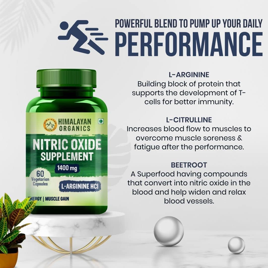 Abseits Nitric Oxide 1400Mg with L-Arginine HCI Caffeine Supplement | Good for Muscle Growth, Stamina, Recovery, Immune Booster & Energy- 60 Veg Capsules