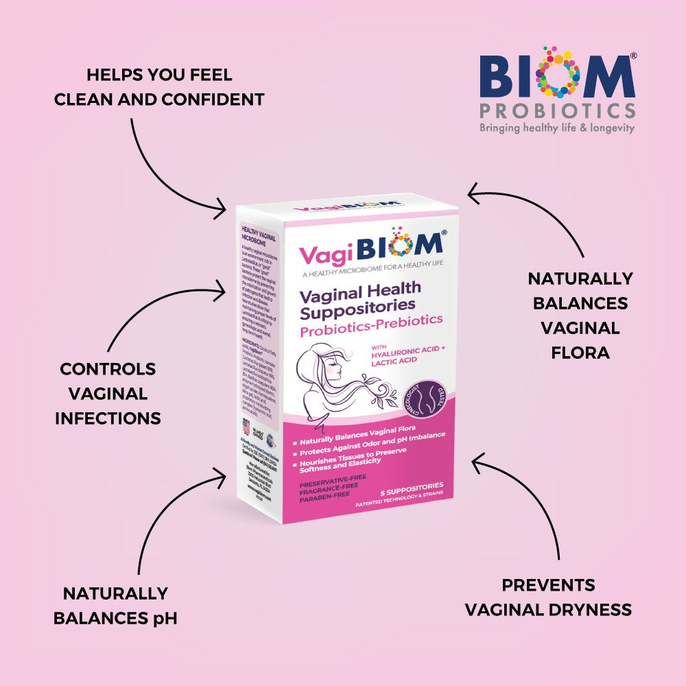 Vagibiom- Biom Probiotics Vaginal Probiotic Suppository for Women, Fragrance Free, 5 Count