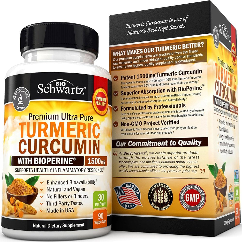 Bioschwartz Turmeric Curcumin with Bioperine 1500Mg | Turmeric Capsules with Black Pepper, 90Ct