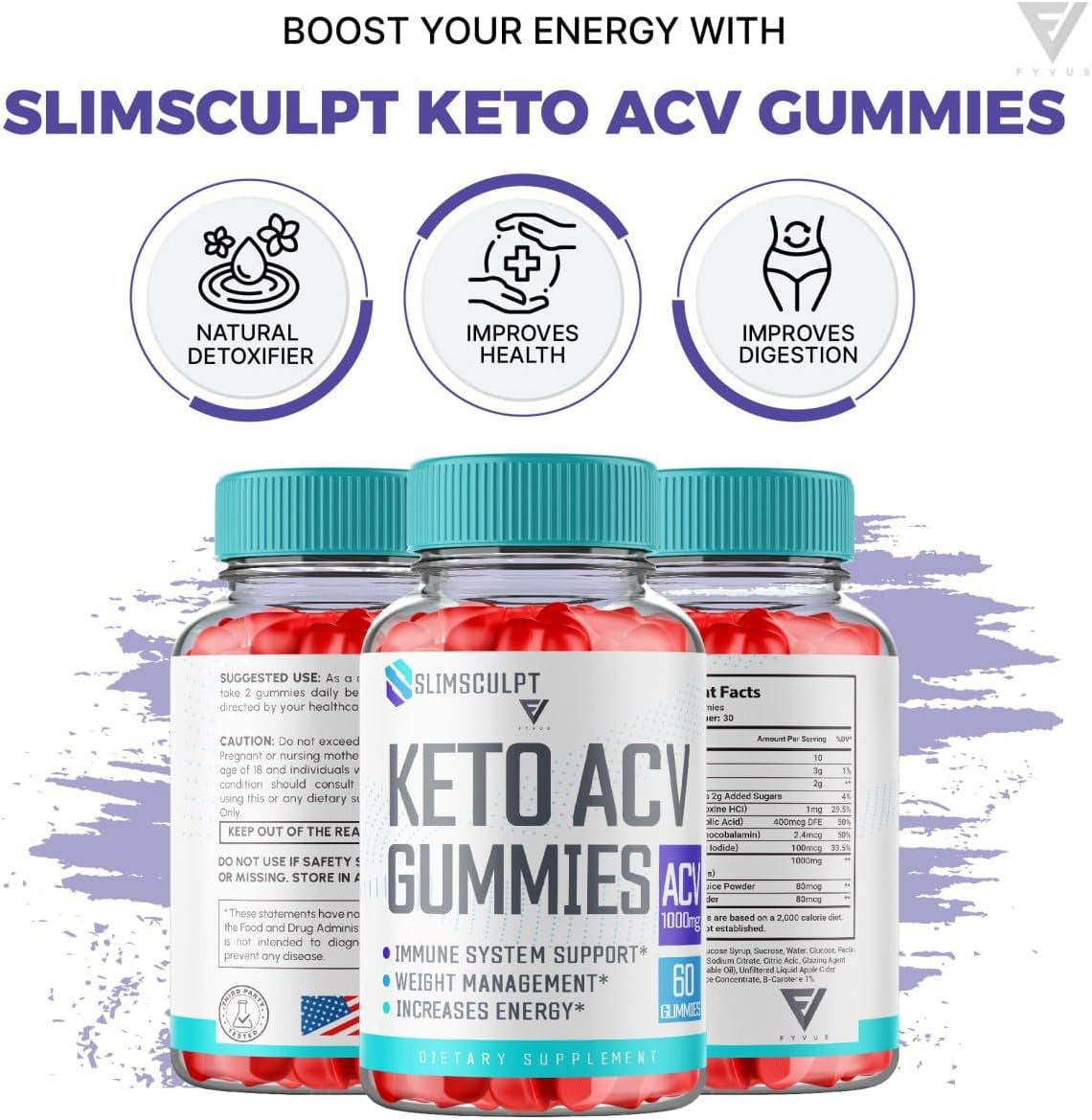 Slimsculpt Keto ACV Gummies Advanced Weight Loss, Slim Sculpt Keto + ACV Apple Cider Vinegar Vitamin Folate Supplement, Slimsculpt ACV Keto Extra Strength 1000MG Folic Acid Beet Root (60 Gummies)