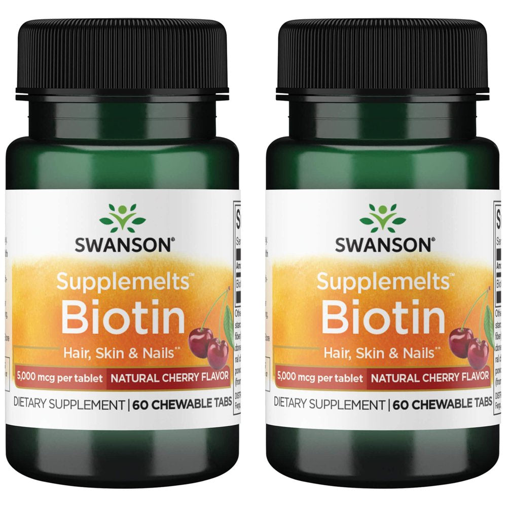 Swanson Supplemelts Biotin - Natural Cherry Flavor 5,000 Mcg 60 Chwbls 2 Pack