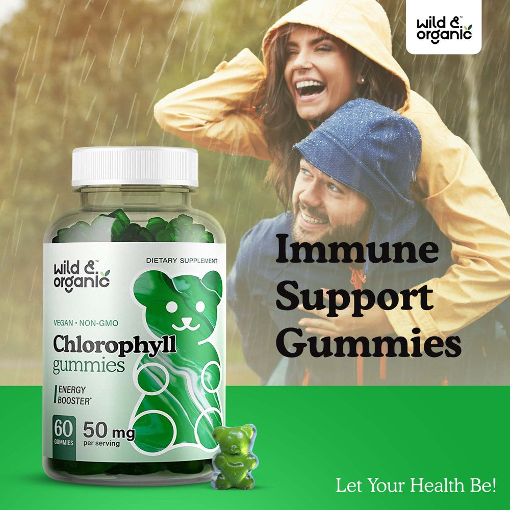 Wild & Organic Chlorophyll Gummies - Natural Energy Booster Chlorophyll Supplement, 60 Chews