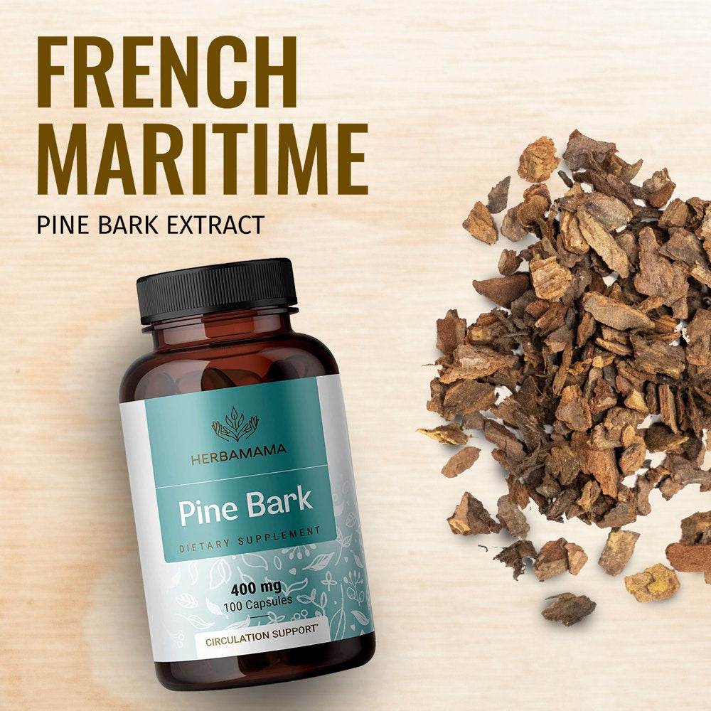 HERBAMAMA Pine Bark 100 Caps - French Maritime Pine Bark Extract for Heart Health & Blood Pressure Support