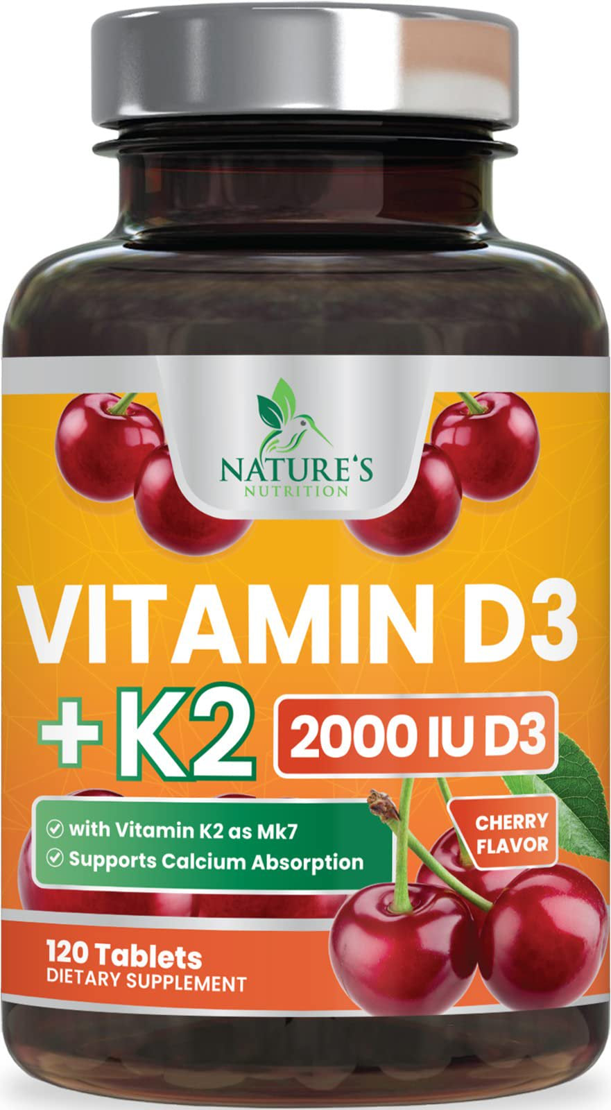 Vitamin D3 K2 as MK-7 with 2000Iu of D3 & 75Mcg K2, Vitamin K2 D3 Bone Strength Supplements Support Calcium Absorbtion for Teeth & Bone Health + Muscle & Immune Health Support - 120 Chewable Tablets