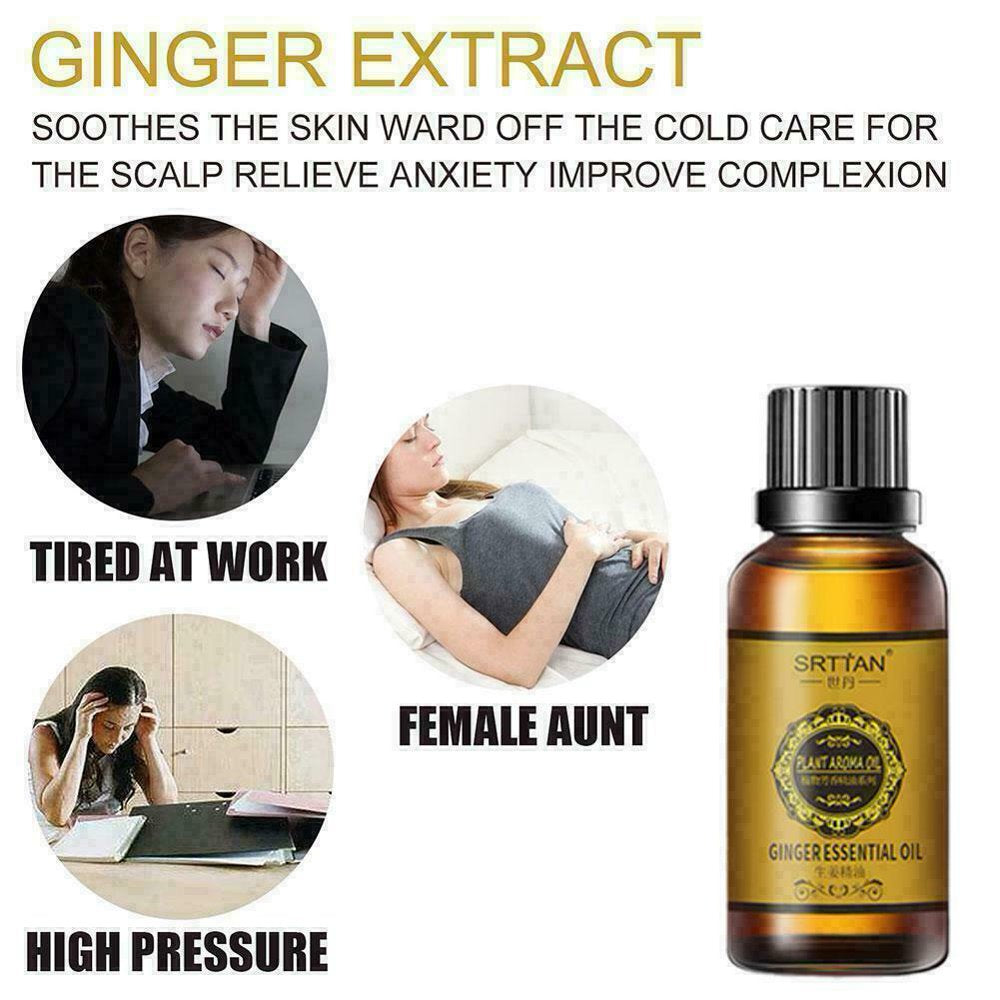 5Pcs Belly Drainage Ginger Oil,Slimming Tummy Ginger Oil,Natural Drainage Ginger Oil Essential Relax Massage Liquid,Body Massage Organic Ginger Essential Oil for Swelling and Pain Relief