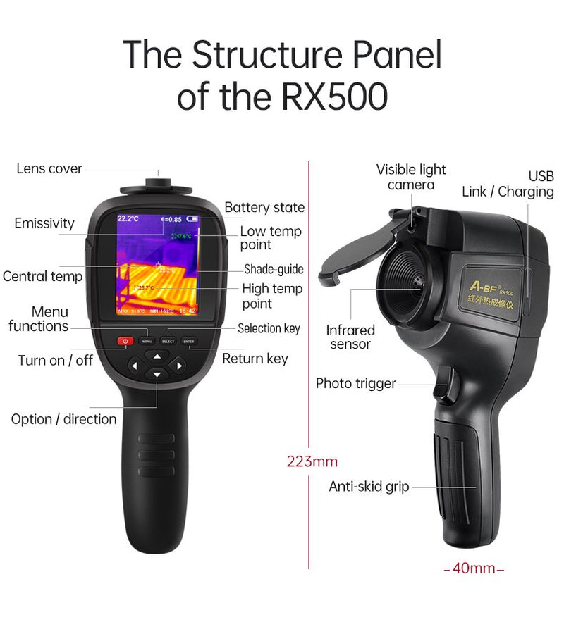 A-BF RX-500 & Hti Ht-H18+Infrared Thermal Imager Handheld Thermometer USB Thermal Imaging Camera Floor Pipe IR Tester