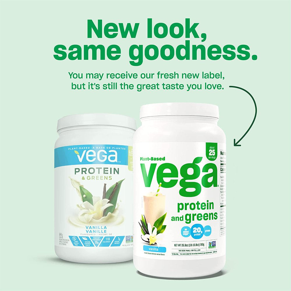 Vega Protein & Greens, Vanilla, 18 Servings, 20G Protein, Plant Based Vegan Protein Powder