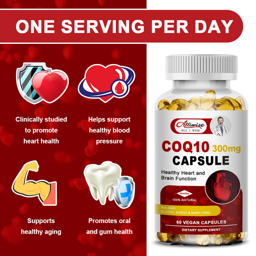 Alliwise Coq10 Capsules 300Mg,For Heart Health Antioxidant Coq10 Softgel Diet Supplement - 120 CT